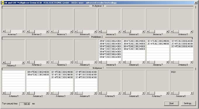 Resultado lecturas tags UHF del multiplexor con varias antenas